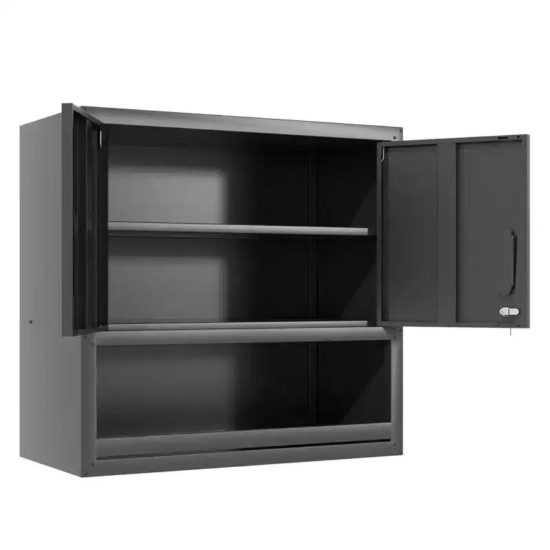 Armoire murale 30H en acier – Portes verrouillables + Tiroir ouvert + Étagère réglable, Acier laminé à froid, Garage/Bureau/Entrepôt/Maison/École