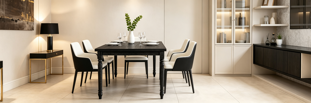 Table à manger en bois de style rustique avec plateau rectangulaire et pieds tournés, grise